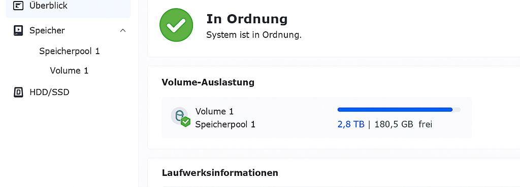Screenshot Synology Oberfläche