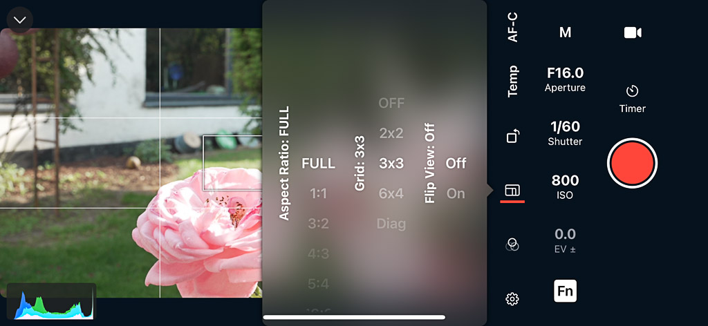Screenshot Shutter Remote Aspect Ratio und Grid